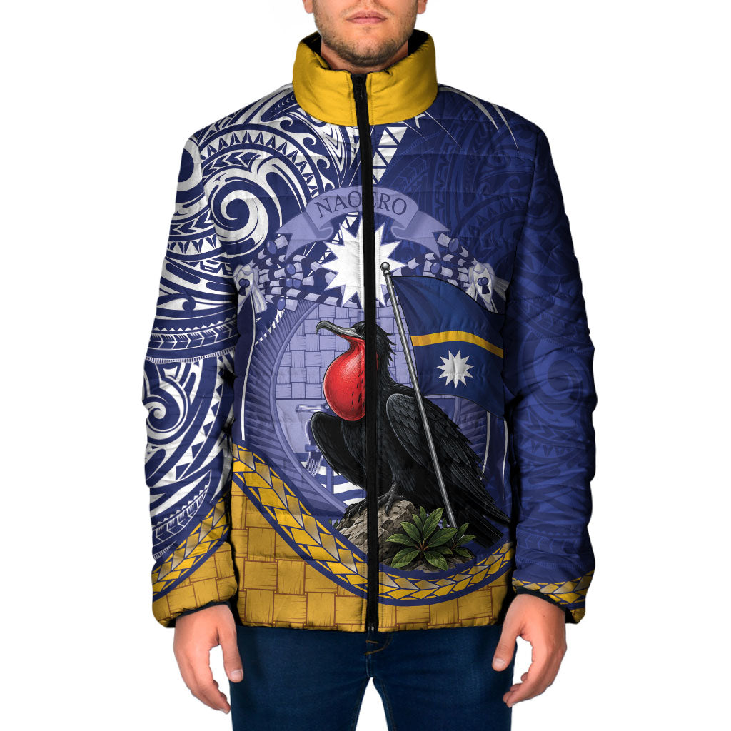 Magnificent Frigatebird Nauru Padded Jacket Pandanus Weaving Polynesian Pattern LT14 Men Blue - Polynesian Pride
