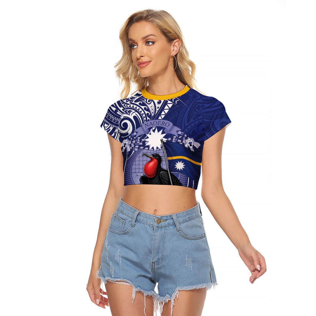 Magnificent Frigatebird Nauru Raglan Cropped T Shirt Pandanus Weaving Polynesian Pattern