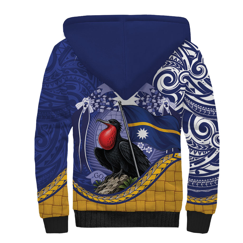 Magnificent Frigatebird Nauru Sherpa Hoodie Pandanus Weaving Polynesian Pattern