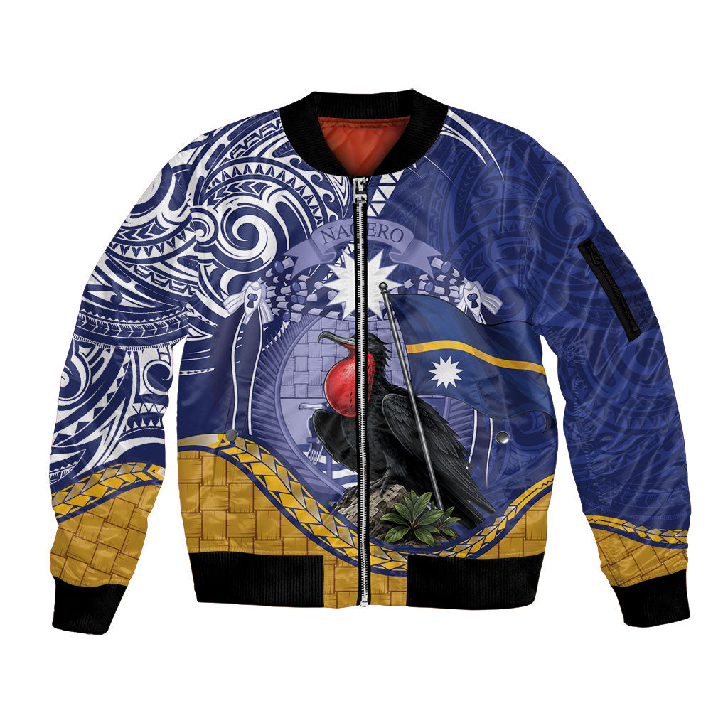 Magnificent Frigatebird Nauru Sleeve Zip Bomber Jacket Pandanus Weaving Polynesian Pattern