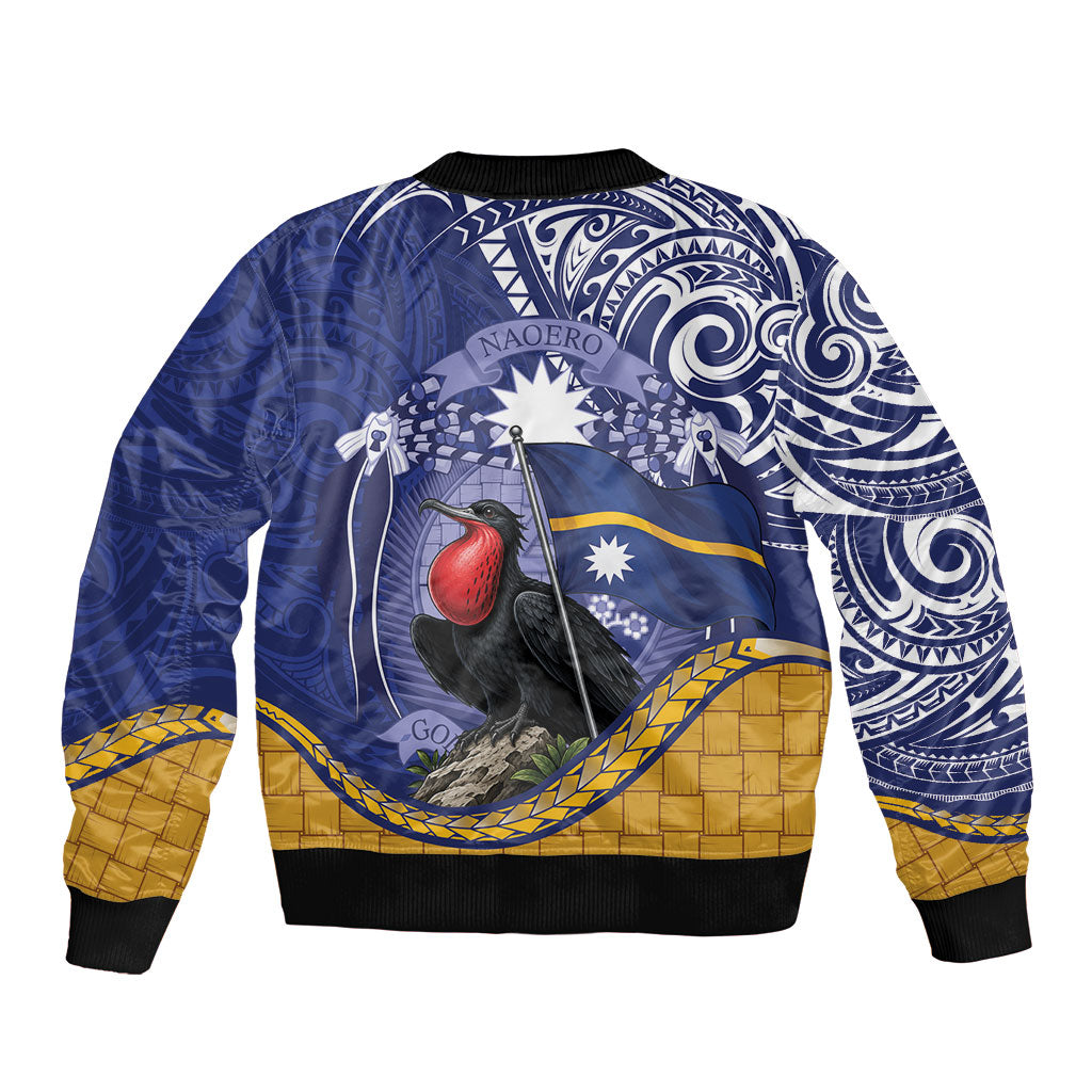 Magnificent Frigatebird Nauru Sleeve Zip Bomber Jacket Pandanus Weaving Polynesian Pattern