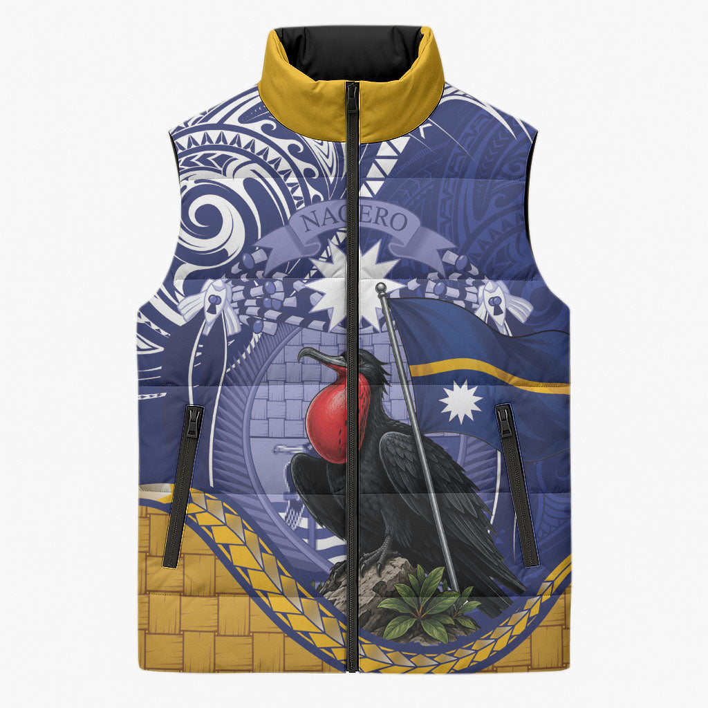 Magnificent Frigatebird Nauru Sleeveless Puffer Jacket Pandanus Weaving Polynesian Pattern LT14 Unisex Blue - Polynesian Pride