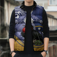 Magnificent Frigatebird Nauru Sleeveless Puffer Jacket Pandanus Weaving Polynesian Pattern