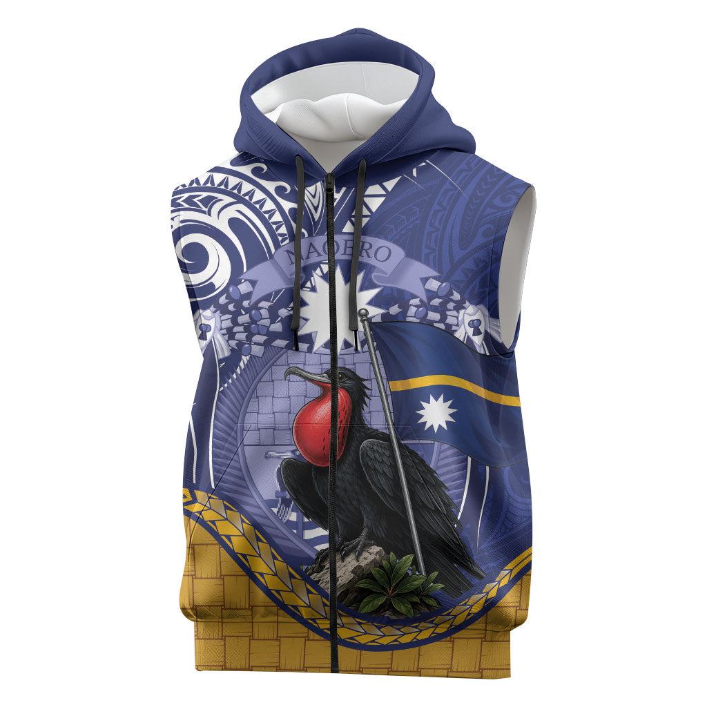 Magnificent Frigatebird Nauru Sleeveless Zip Hoodie Pandanus Weaving Polynesian Pattern