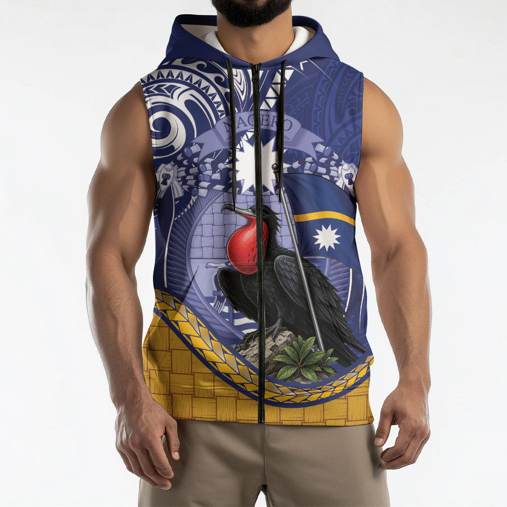 Magnificent Frigatebird Nauru Sleeveless Zip Hoodie Pandanus Weaving Polynesian Pattern