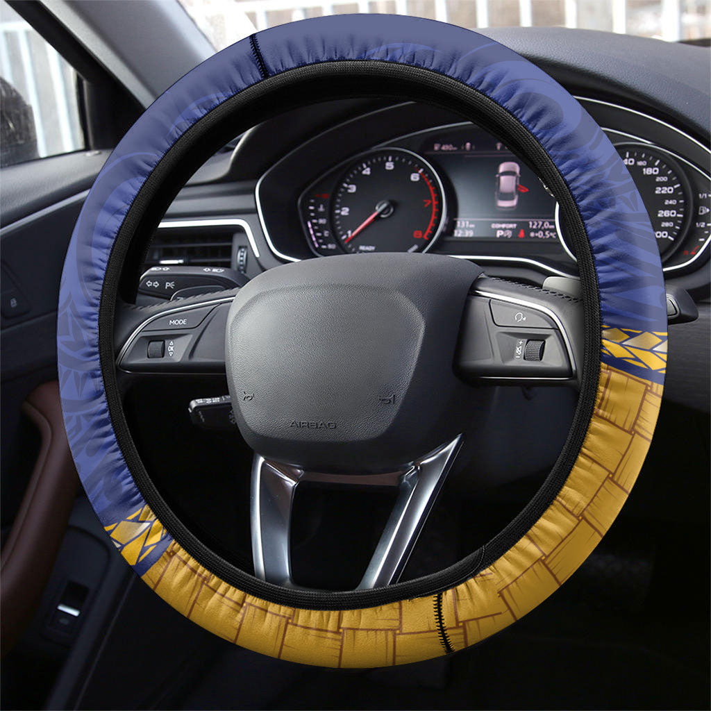 Magnificent Frigatebird Nauru Steering Wheel Cover Pandanus Weaving Polynesian Pattern