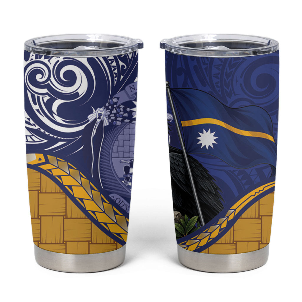 Magnificent Frigatebird Nauru Tumbler Cup Pandanus Weaving Polynesian Pattern LT14 Blue - Polynesian Pride