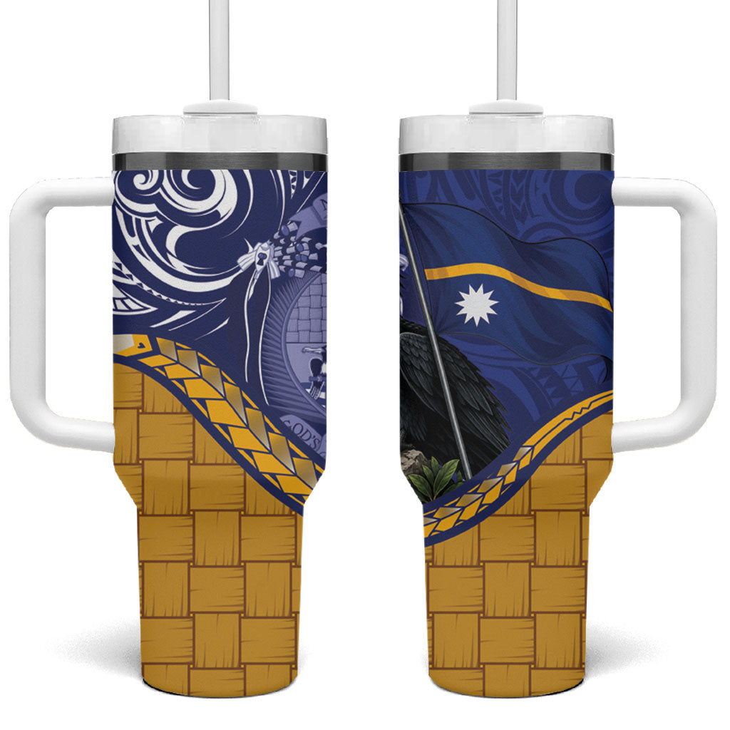Magnificent Frigatebird Nauru Tumbler With Handle Pandanus Weaving Polynesian Pattern LT14 One Size: 40 oz Blue - Polynesian Pride