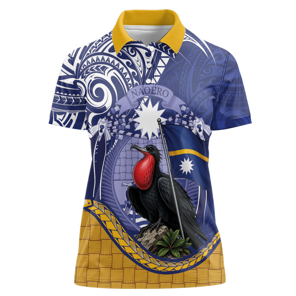 Magnificent Frigatebird Nauru Women Polo Shirt Pandanus Weaving Polynesian Pattern