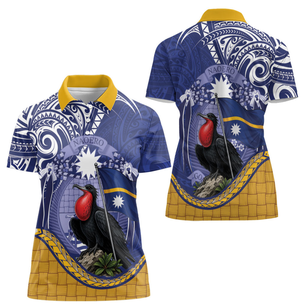 Magnificent Frigatebird Nauru Women Polo Shirt Pandanus Weaving Polynesian Pattern