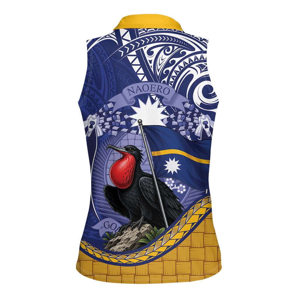 Magnificent Frigatebird Nauru Women Sleeveless Polo Shirt Pandanus Weaving Polynesian Pattern