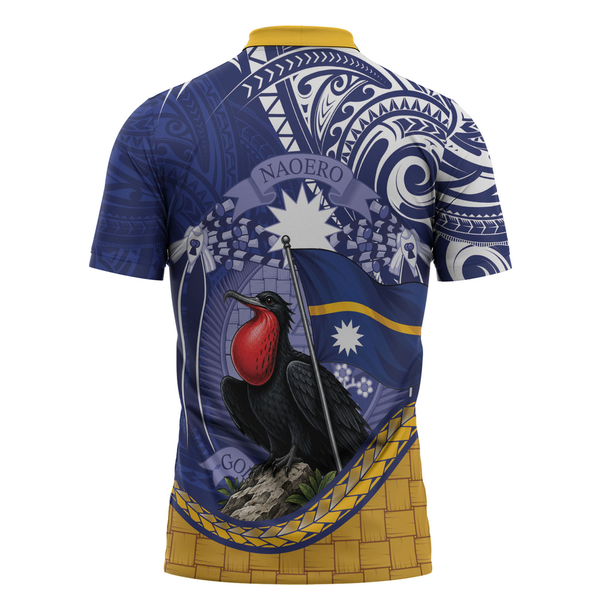 Magnificent Frigatebird Nauru Zipper Polo Shirt Pandanus Weaving Polynesian Pattern
