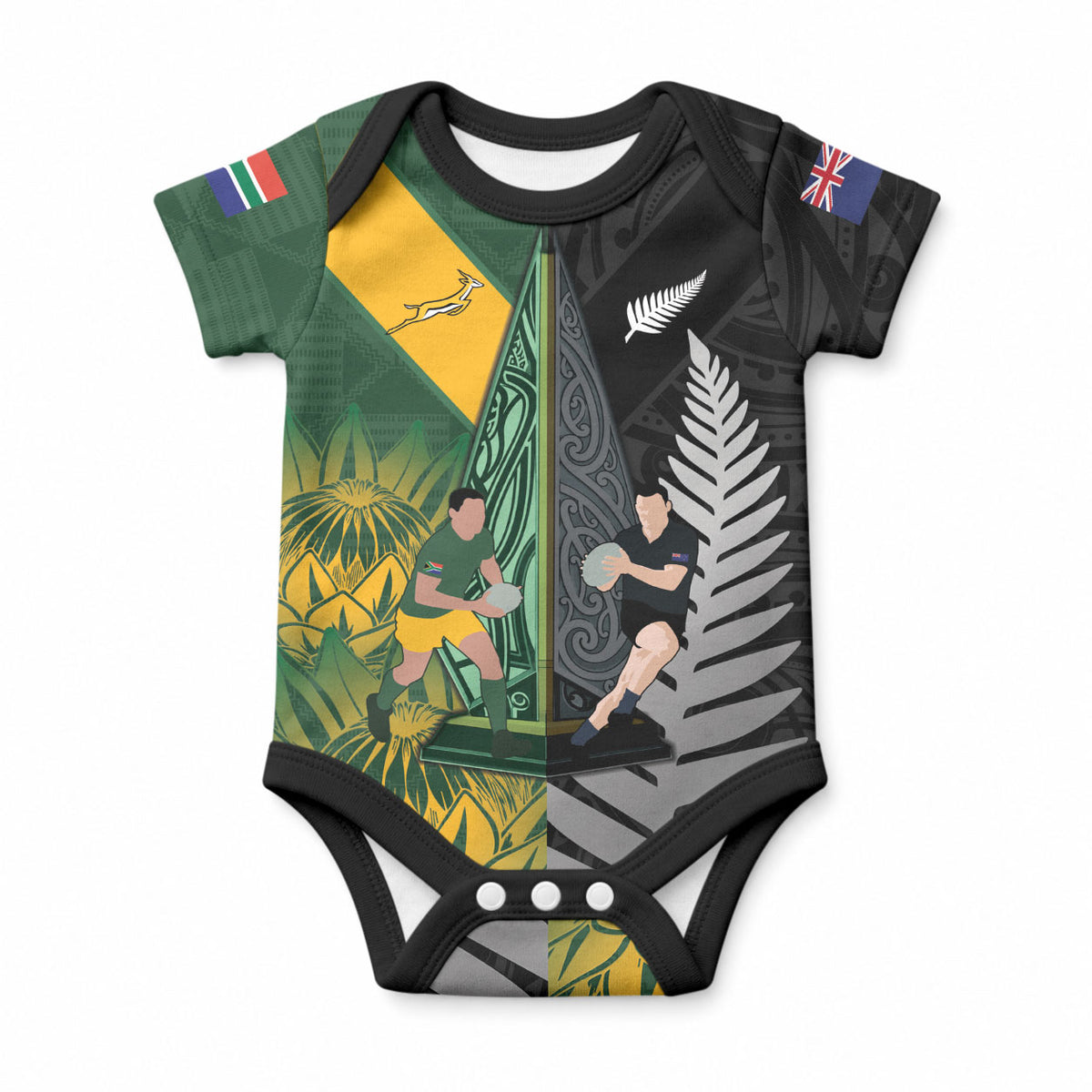 New Zealand and South Africa Rugby Custom Baby Onesie Ultimate Rivalry All Black Springboks