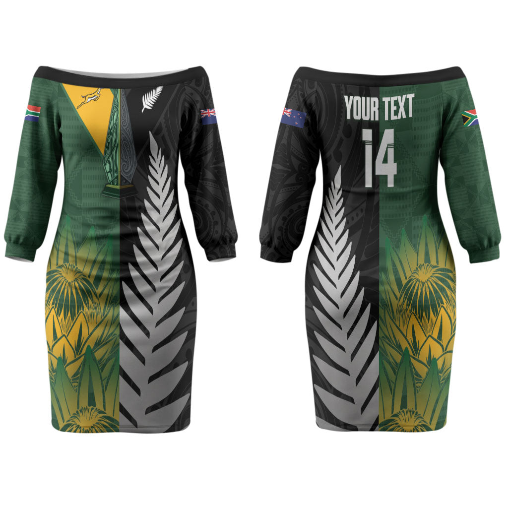 New Zealand and South Africa Rugby Custom Family Matching Off The Shoulder Long Sleeve Dress and Hawaiian Shirt Ultimate Rivalry All Black Springboks