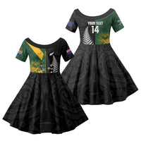New Zealand and South Africa Rugby Custom Family Matching Off Shoulder Short Dress and Hawaiian Shirt Ultimate Rivalry All Black Springboks