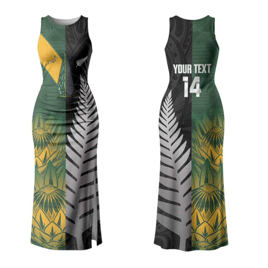 New Zealand and South Africa Rugby Custom Family Matching Tank Maxi Dress and Hawaiian Shirt Ultimate Rivalry All Black Springboks