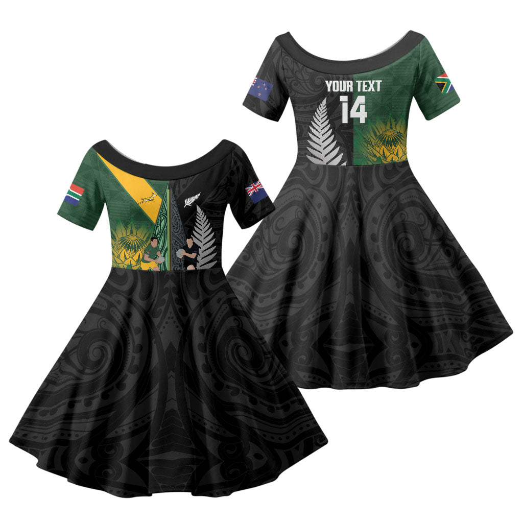 New Zealand and South Africa Rugby Custom Family Matching Tank Maxi Dress and Hawaiian Shirt Ultimate Rivalry All Black Springboks