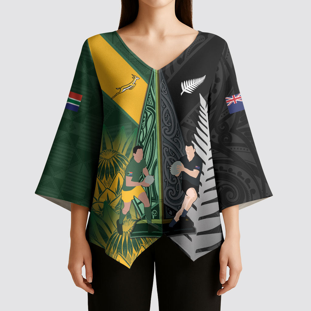 New Zealand and South Africa Rugby Custom Kimono Sleeve Blouse Ultimate Rivalry All Black Springboks