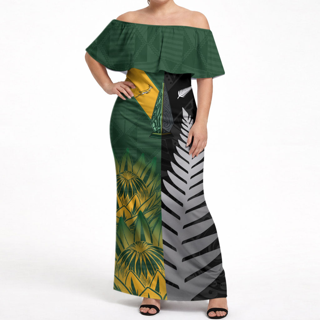 New Zealand and South Africa Rugby Custom Off Shoulder Maxi Dress Ultimate Rivalry All Black Springboks