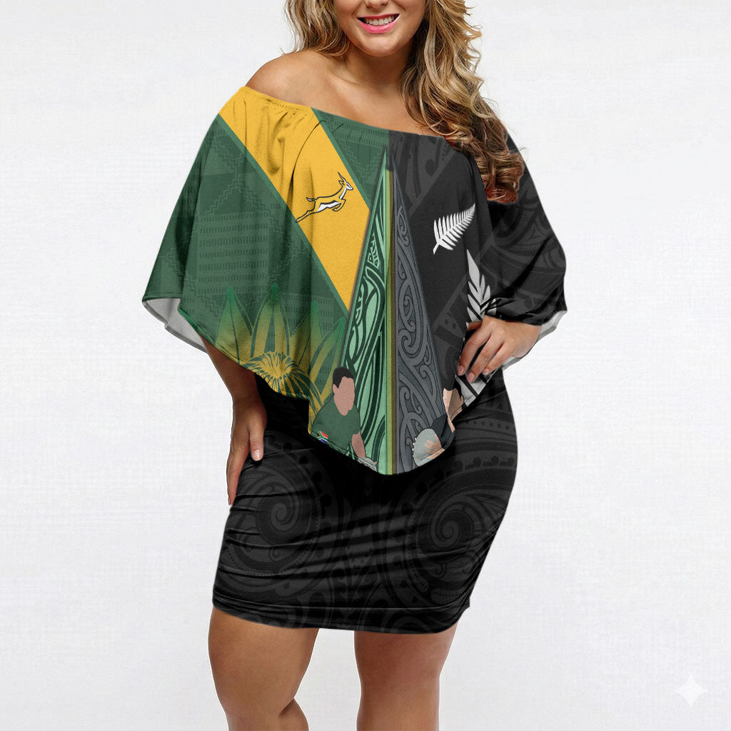 New Zealand and South Africa Rugby Custom Off Shoulder Short Dress Ultimate Rivalry All Black Springboks