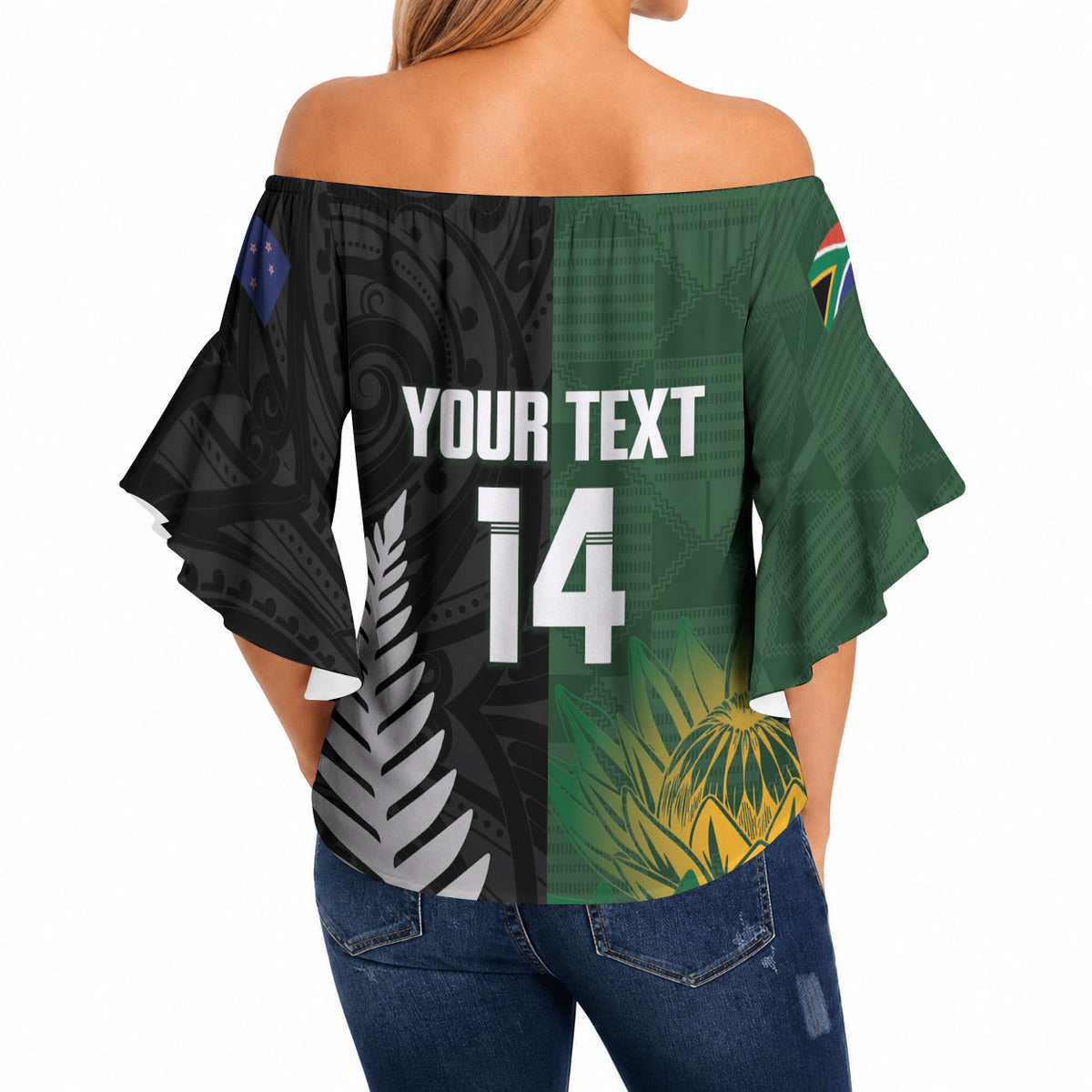 New Zealand and South Africa Rugby Custom Off Shoulder Wrap Waist Top Ultimate Rivalry All Black Springboks