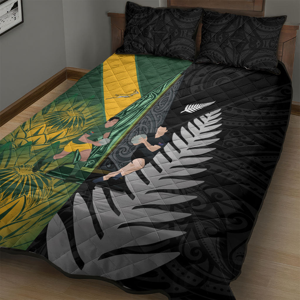 New Zealand and South Africa Rugby Quilt Bed Set Ultimate Rivalry All Black Springboks