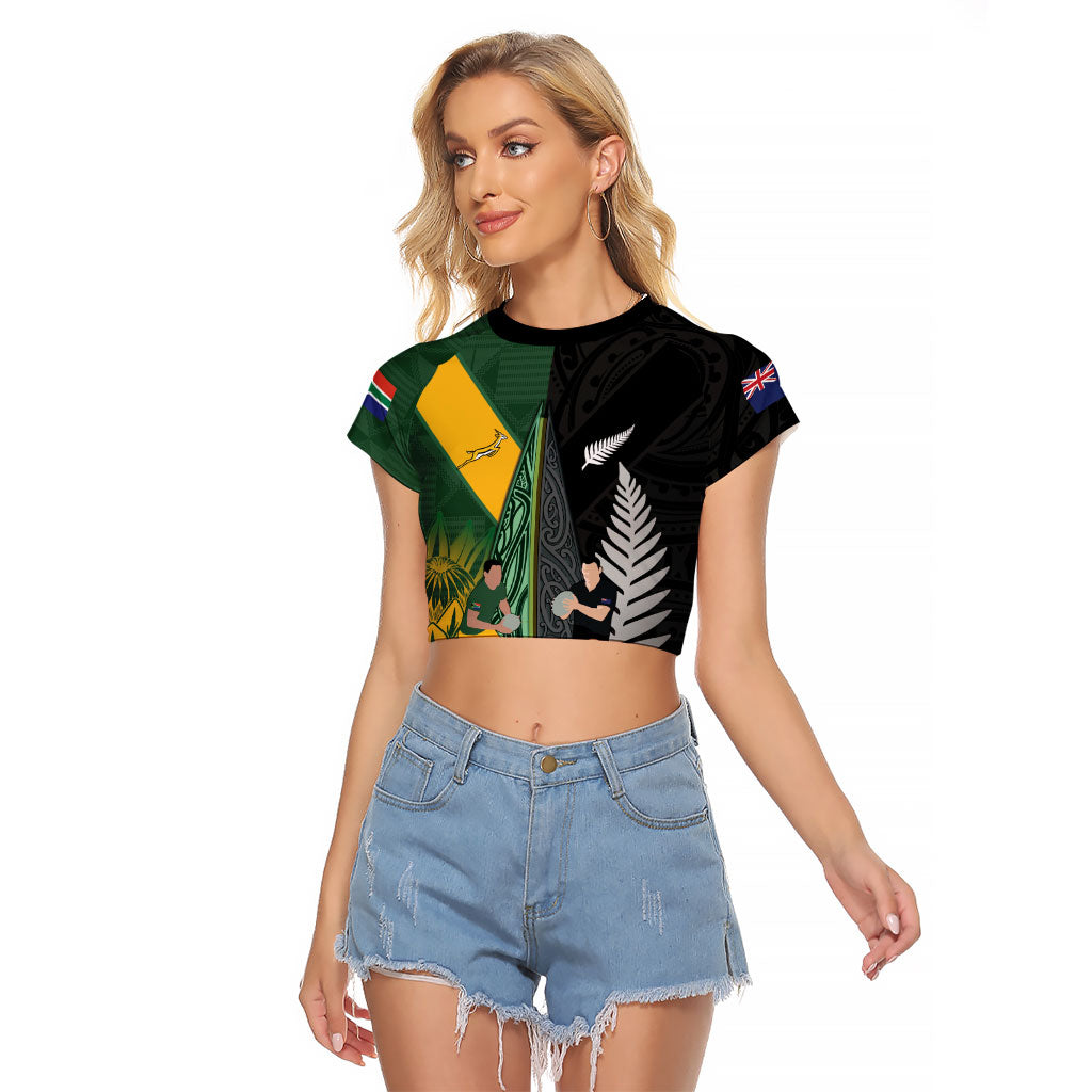 New Zealand and South Africa Rugby Custom Raglan Cropped T Shirt Ultimate Rivalry All Black Springboks