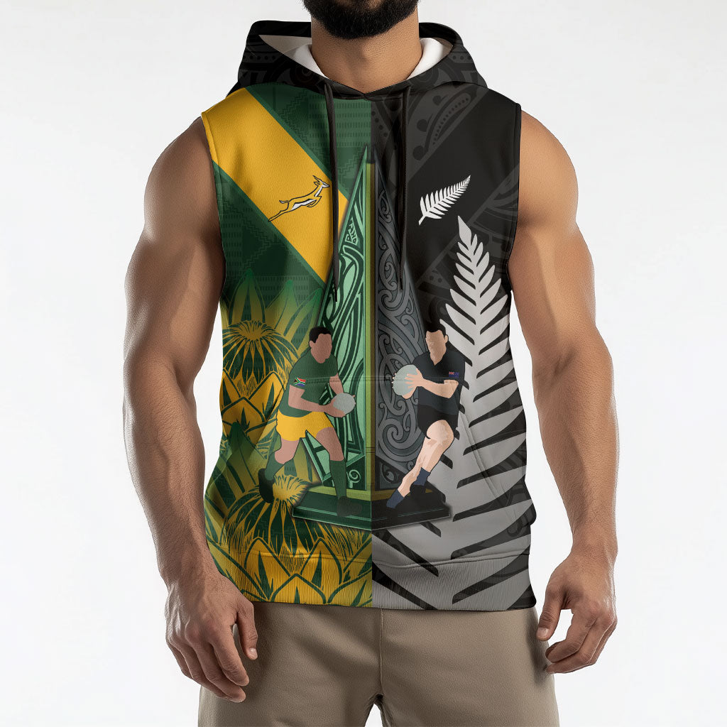New Zealand and South Africa Rugby Custom Sleeveless Hoodie Ultimate Rivalry All Black Springboks