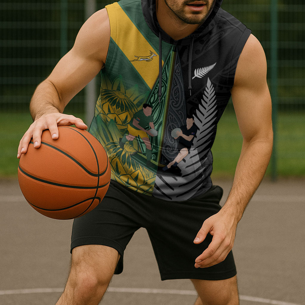New Zealand and South Africa Rugby Custom Sleeveless Hoodie Ultimate Rivalry All Black Springboks