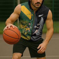 New Zealand and South Africa Rugby Custom Sleeveless Zip Hoodie Ultimate Rivalry All Black Springboks