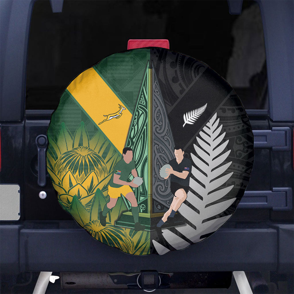 New Zealand and South Africa Rugby Spare Tire Cover Ultimate Rivalry All Black Springboks