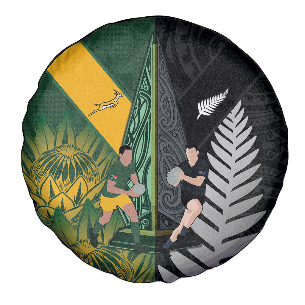 New Zealand and South Africa Rugby Spare Tire Cover Ultimate Rivalry All Black Springboks