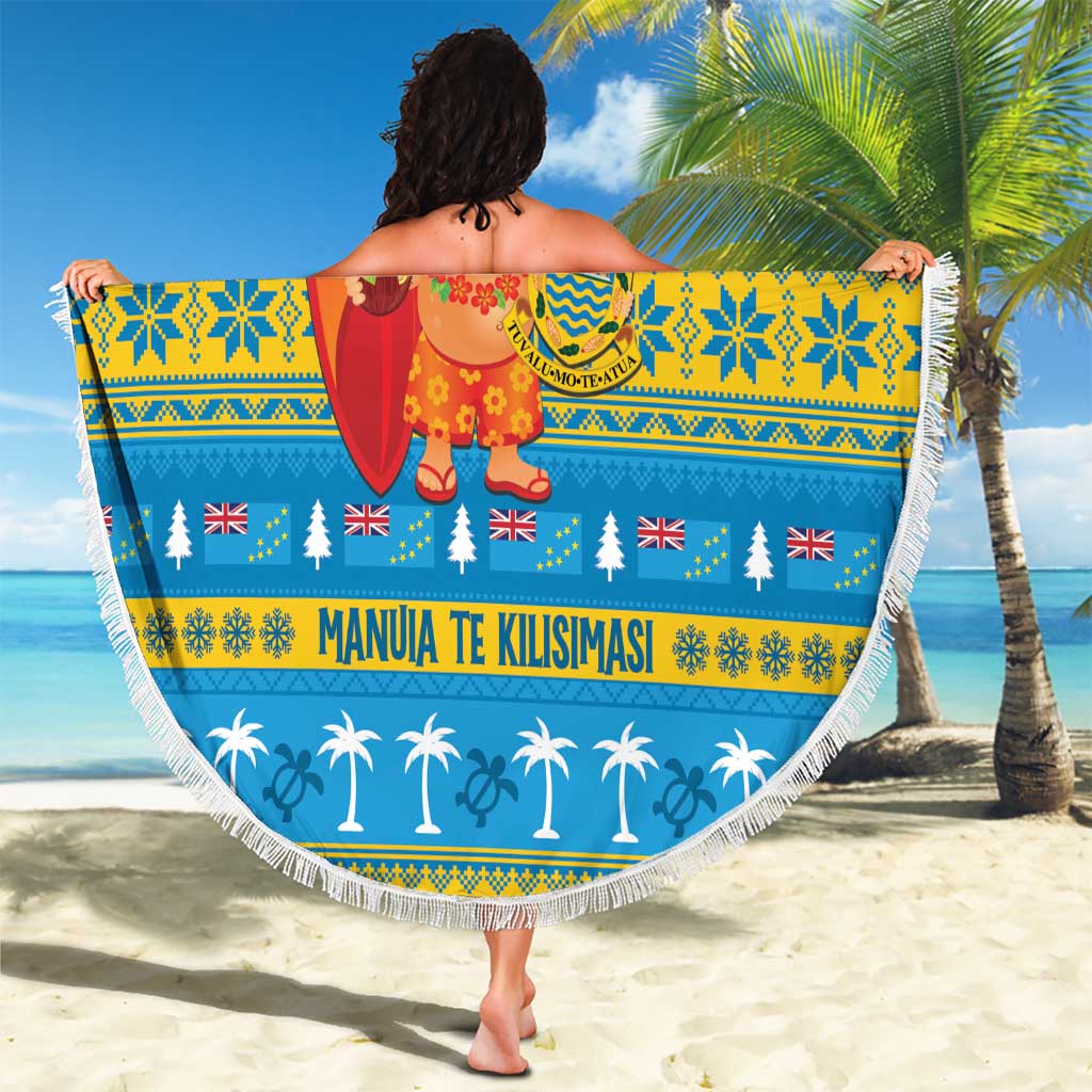 Tuvalu Christmas Beach Blanket Cute Santa Manuia te Kilisimasi - Polynesian Pride