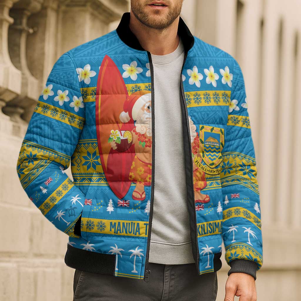 Tuvalu Christmas Bomber Puffer Jacket Cute Santa Manuia te Kilisimasi - Polynesian Pride