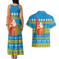 Tuvalu Christmas Couples Matching Tank Maxi Dress and Hawaiian Shirt Cute Santa Manuia te Kilisimasi - Polynesian Pride