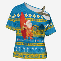 Tuvalu Christmas Cross Shoulder Shirt Cute Santa Manuia te Kilisimasi - Polynesian Pride
