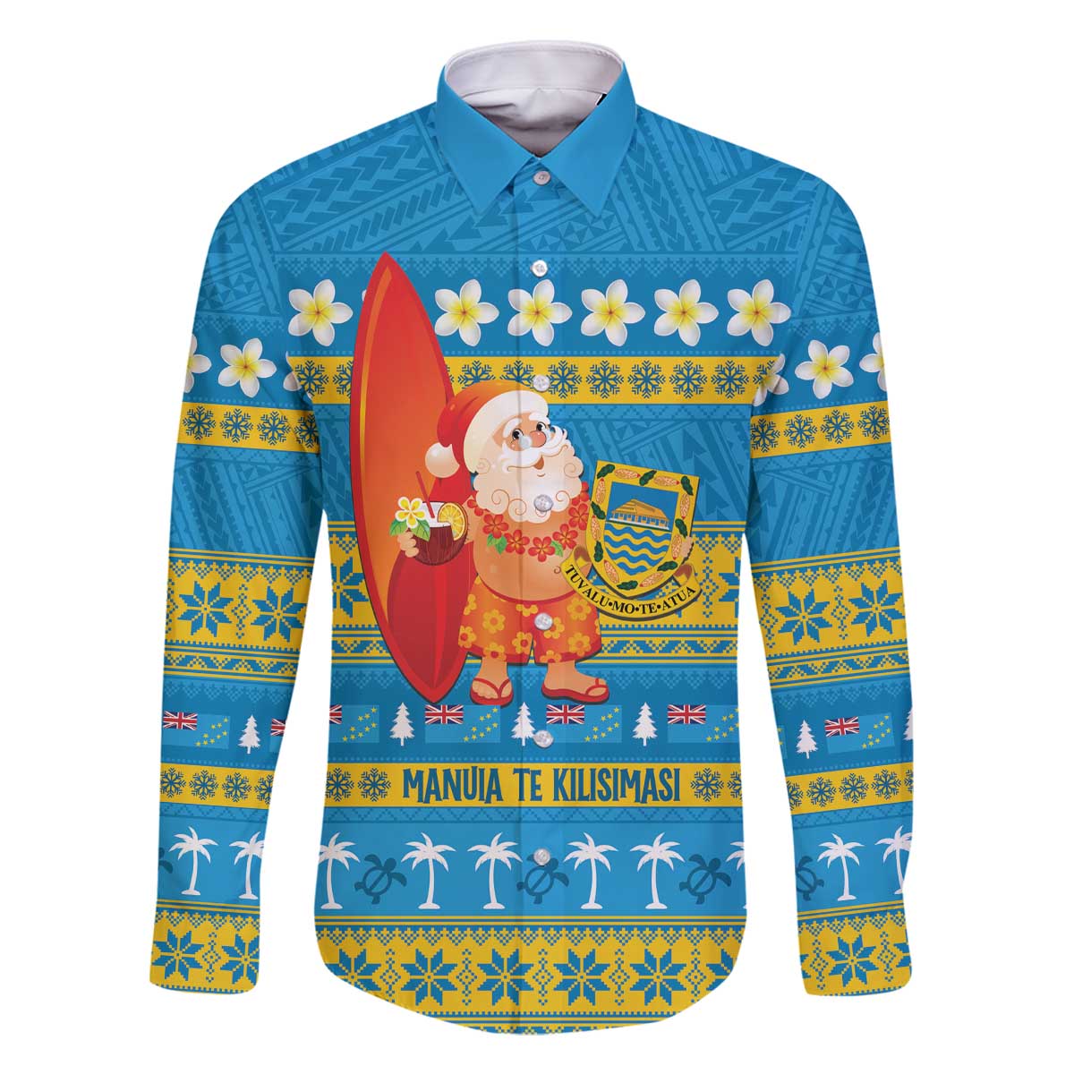 Tuvalu Christmas Family Matching Off The Shoulder Long Sleeve Dress and Hawaiian Shirt Cute Santa Manuia te Kilisimasi - Polynesian Pride