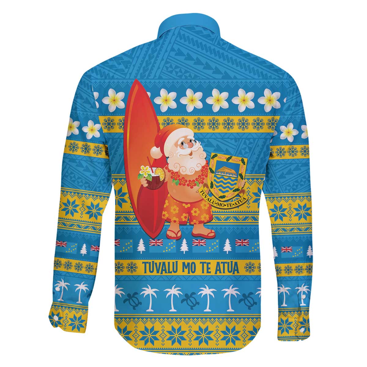 Tuvalu Christmas Family Matching Off The Shoulder Long Sleeve Dress and Hawaiian Shirt Cute Santa Manuia te Kilisimasi - Polynesian Pride