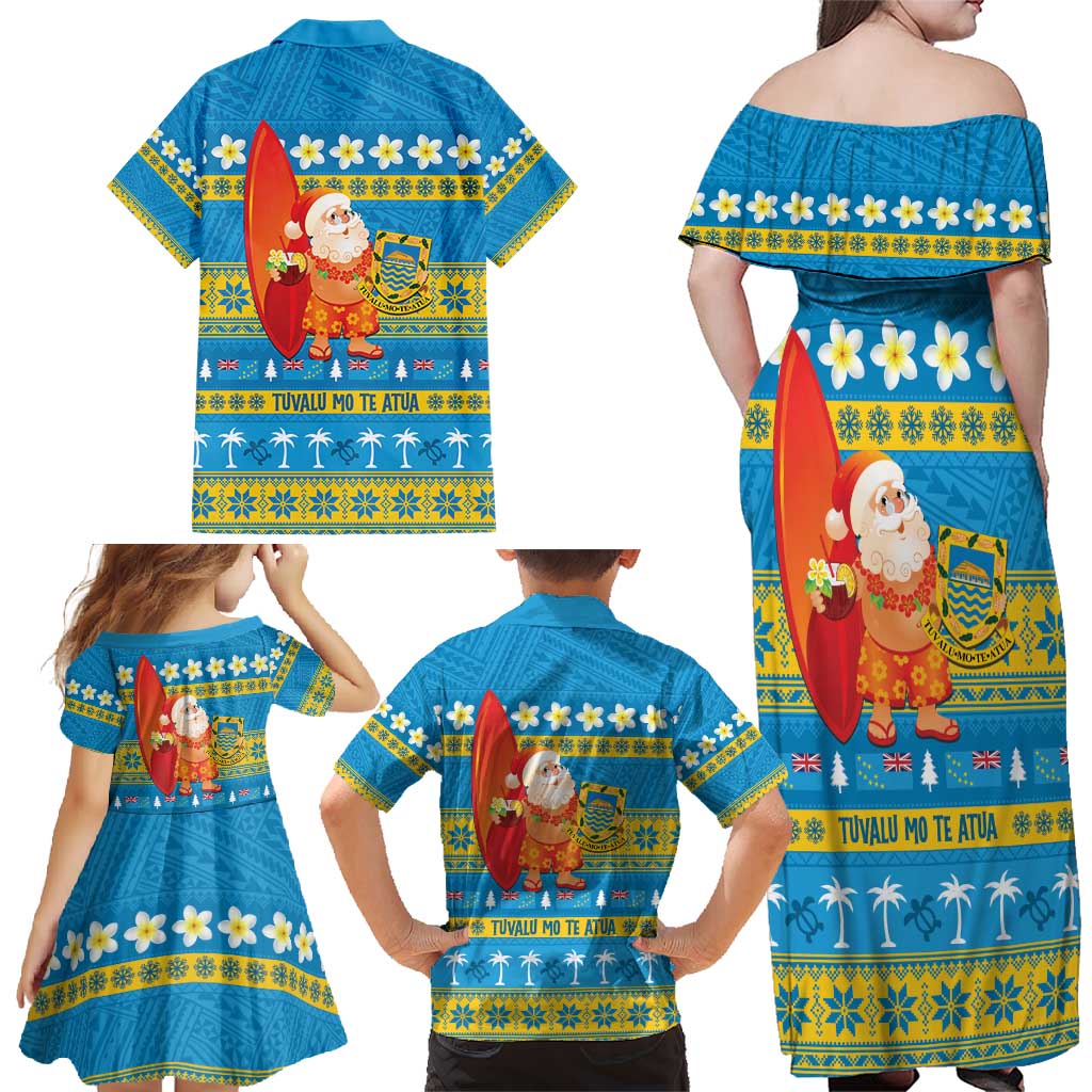 Tuvalu Christmas Family Matching Off Shoulder Maxi Dress and Hawaiian Shirt Cute Santa Manuia te Kilisimasi - Polynesian Pride