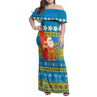 Tuvalu Christmas Family Matching Off Shoulder Maxi Dress and Hawaiian Shirt Cute Santa Manuia te Kilisimasi - Polynesian Pride