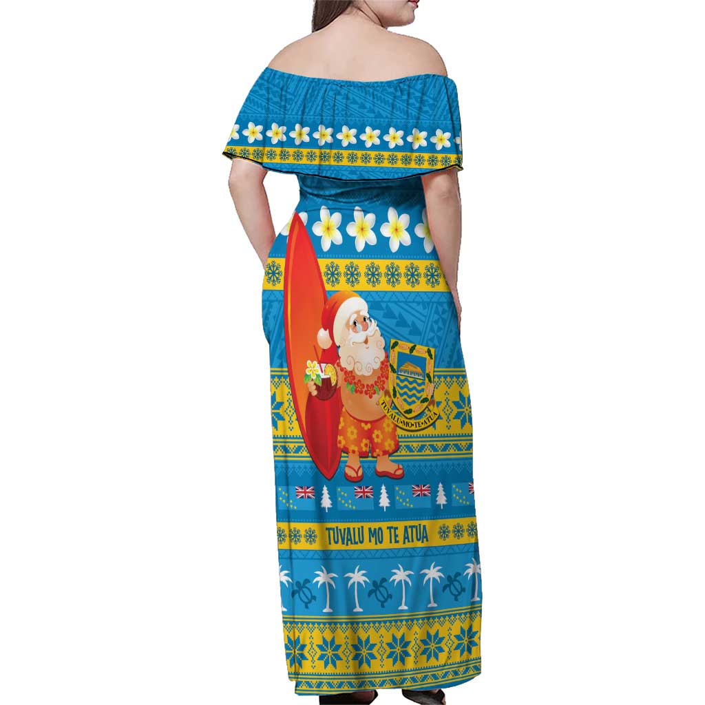 Tuvalu Christmas Family Matching Off Shoulder Maxi Dress and Hawaiian Shirt Cute Santa Manuia te Kilisimasi - Polynesian Pride