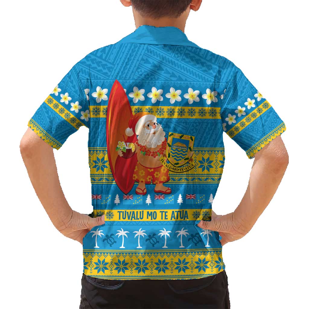 Tuvalu Christmas Family Matching Off Shoulder Short Dress and Hawaiian Shirt Cute Santa Manuia te Kilisimasi - Polynesian Pride