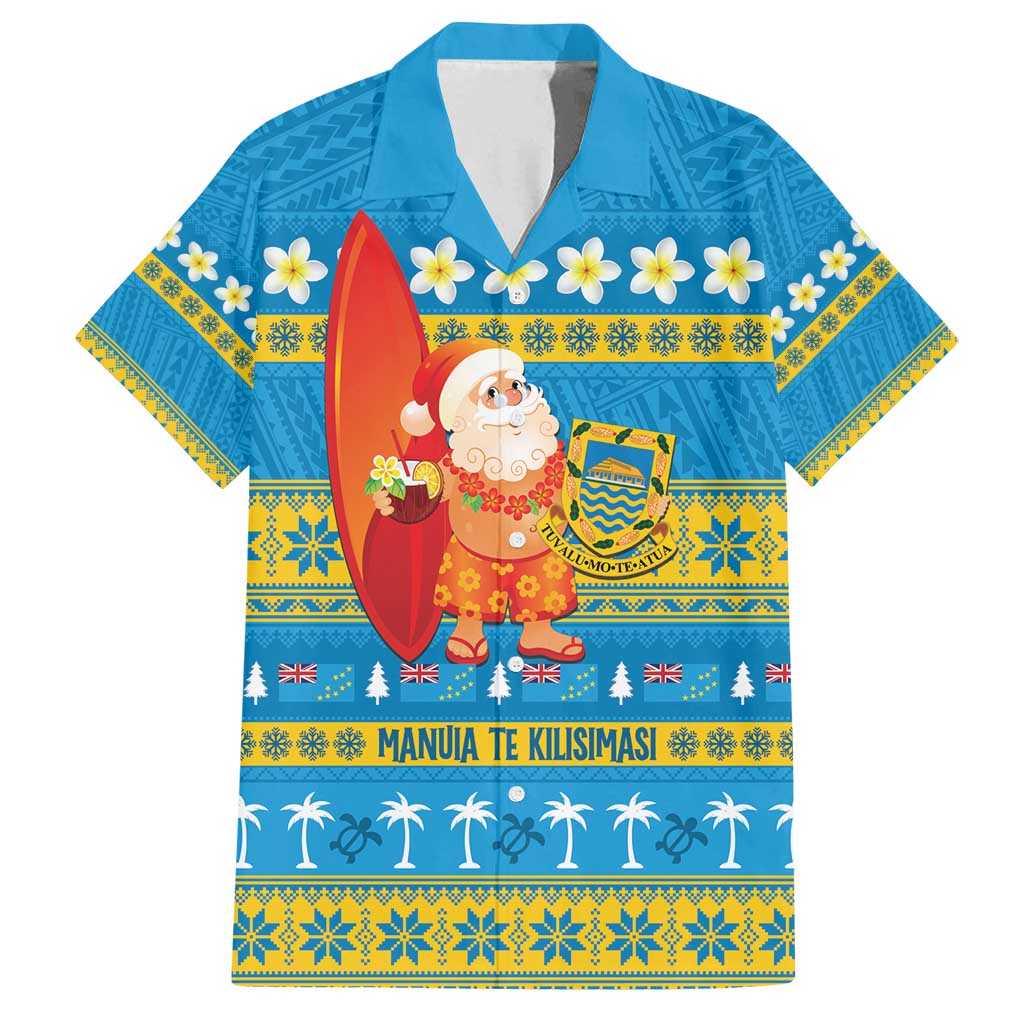 Tuvalu Christmas Family Matching Off Shoulder Short Dress and Hawaiian Shirt Cute Santa Manuia te Kilisimasi - Polynesian Pride