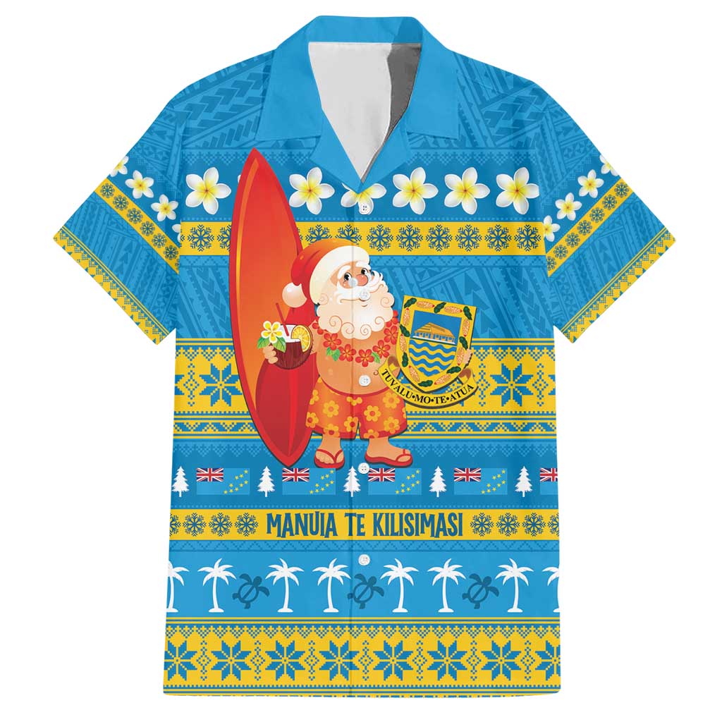 Tuvalu Christmas Family Matching Short Sleeve Bodycon Dress and Hawaiian Shirt Cute Santa Manuia te Kilisimasi - Polynesian Pride