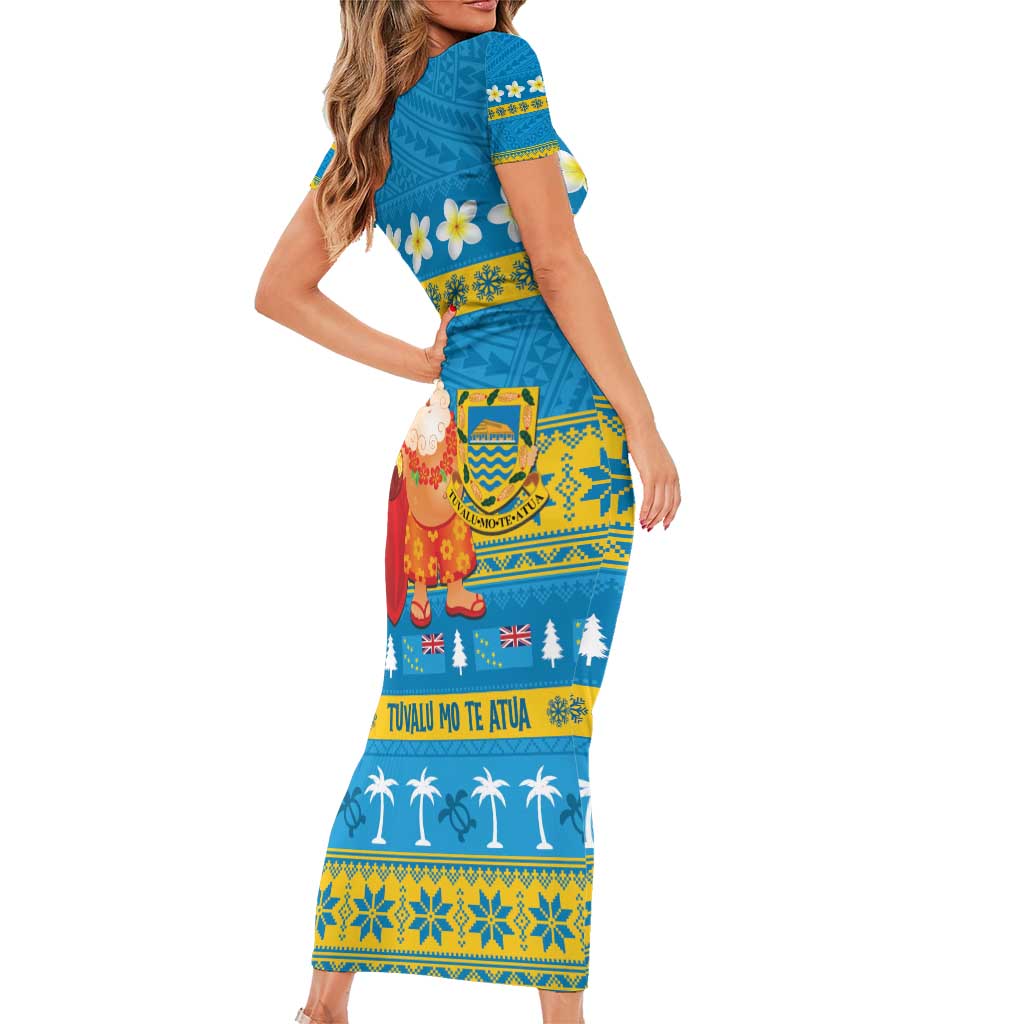 Tuvalu Christmas Family Matching Short Sleeve Bodycon Dress and Hawaiian Shirt Cute Santa Manuia te Kilisimasi - Polynesian Pride