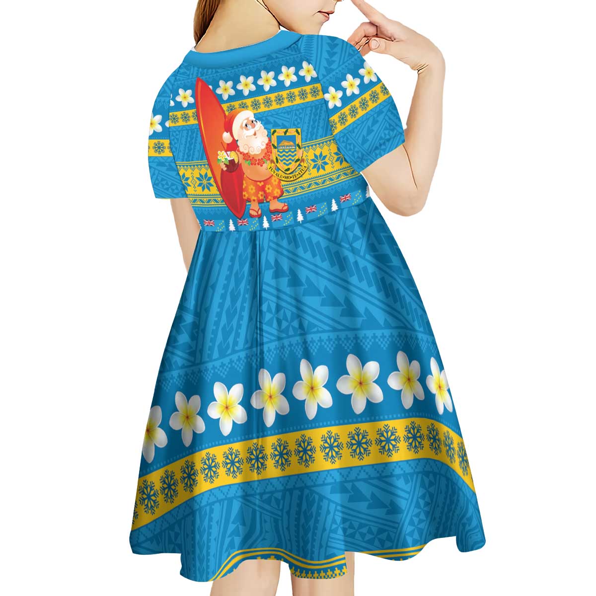 Tuvalu Christmas Kid Short Sleeve Dress Cute Santa Manuia te Kilisimasi - Polynesian Pride