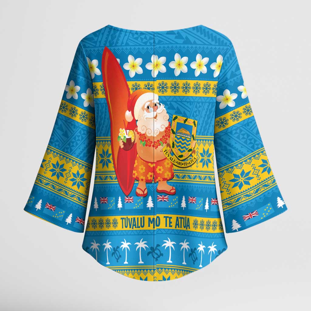 Tuvalu Christmas Kimono Sleeve Blouse Cute Santa Manuia te Kilisimasi - Polynesian Pride