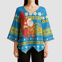 Tuvalu Christmas Kimono Sleeve Blouse Cute Santa Manuia te Kilisimasi - Polynesian Pride