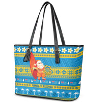 Tuvalu Christmas Leather Tote Bag Cute Santa Manuia te Kilisimasi - Polynesian Pride