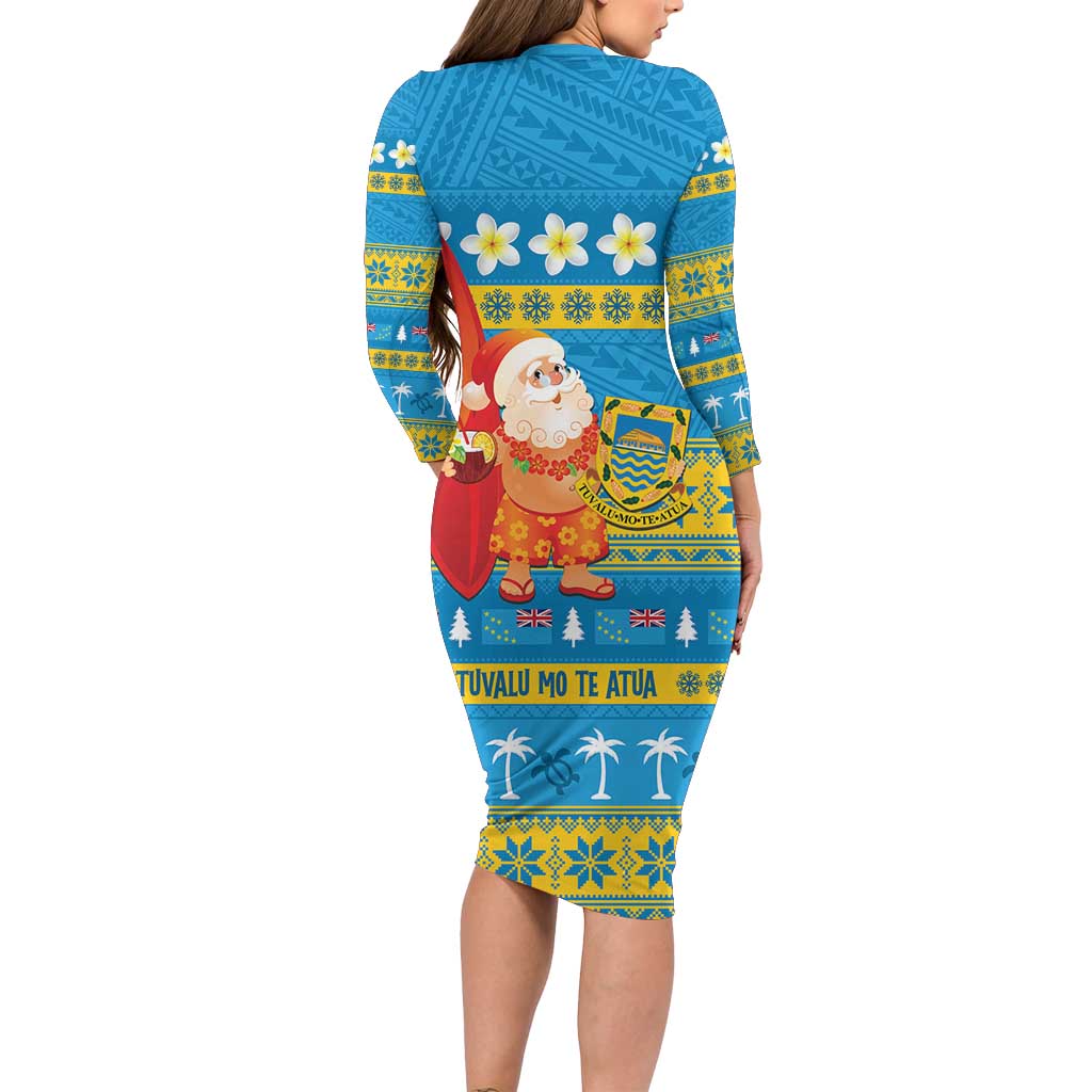 Tuvalu Christmas Long Sleeve Bodycon Dress Cute Santa Manuia te Kilisimasi - Polynesian Pride